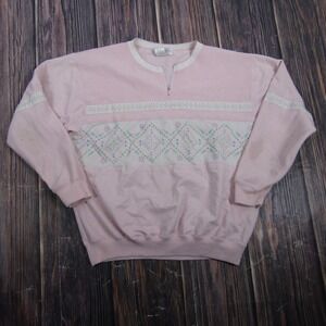 SALT AIR Womens Petite Medium Pink 1/4 Zip Geometric Pullover Sweater Top